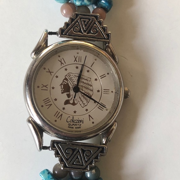 Vintage Native American Style Indian Head Collezioni Watch Turquoise - Picture 4 of 9